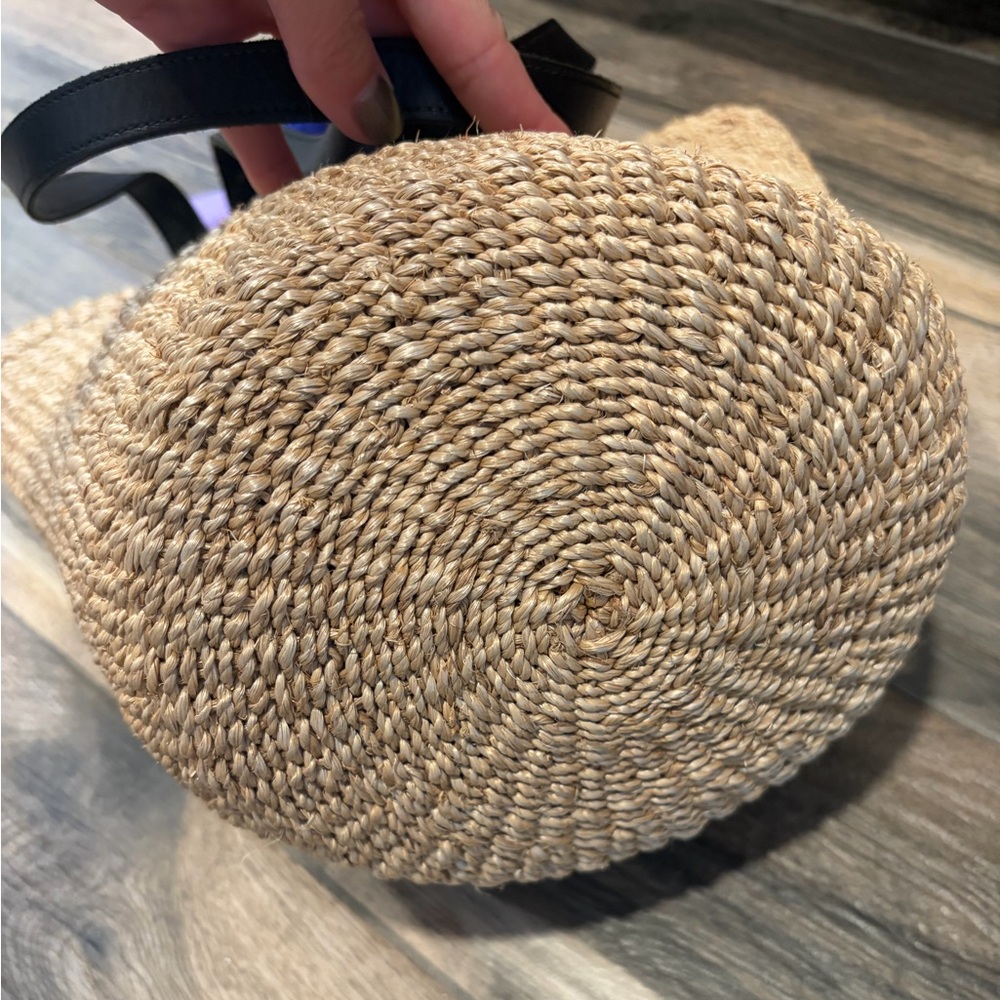 Clare V x Oui Want Soliel Straw Basket Tote with Leather Strap, Metal/Ribbon - Picture 3 of 5